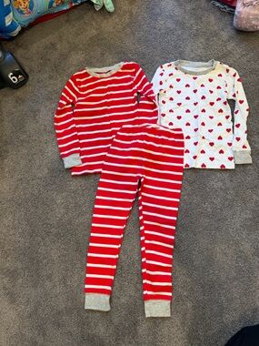 Simple Kids Red & White Heart and Stripe Pajama Set with Gray Trim